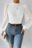 Swiss Dot Round Neck Long Sleeved Top