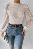 Swiss Dot Round Neck Long Sleeved Top