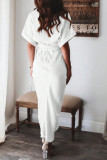 V-Neck Short Sleeved Button Up Dress