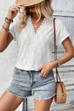 V-Neck Lace Patchwork Short Sleeved Shirt