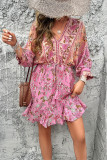 V-Neck Printed Midi Sleeve Dress