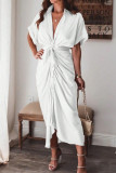 V-Neck Short Sleeved Button Up Dress