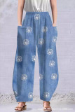 Printed Pocket Casual Elastic Pants