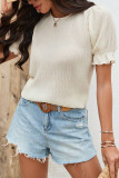 Round Neck Ruffled Short Sleeved Shirt
