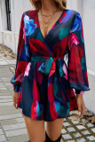 Printed Long Sleeved High Waisted Jumpsuit