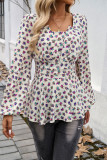 Bubble Sleeve Floral Long Sleeved Shirt