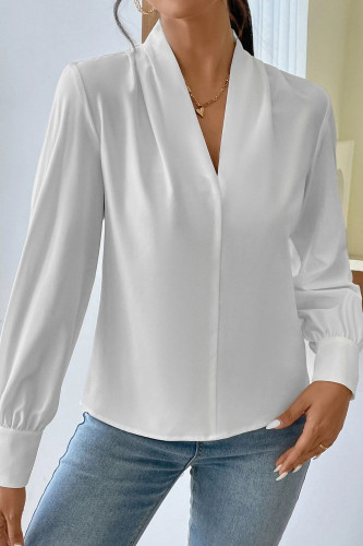 V-Neck Solid Color Loose Fitting Shirt