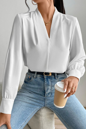 V-Neck Solid Color Loose Fitting Shirt