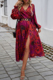 V-Neck High Waisted Printed Dress