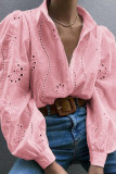Embroidery Hollow Long Sleeved Lapel Shirt