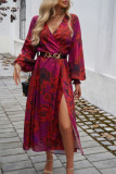 V-Neck High Waisted Printed Dress