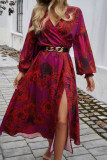 V-Neck High Waisted Printed Dress