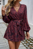Printed Long Sleeved High Waisted Jumpsuit
