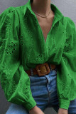 Embroidery Hollow Long Sleeved Lapel Shirt