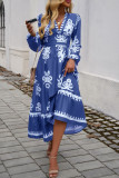Printed V-Neck Long Sleeved Dress