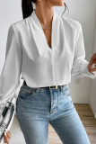 V-Neck Solid Color Loose Fitting Shirt