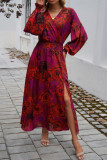 V-Neck High Waisted Printed Dress