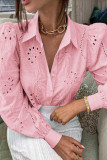 Embroidery Hollow Long Sleeved Lapel Shirt
