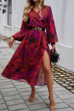 V-Neck High Waisted Printed Dress