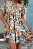V-Neck Loose Short Sleeved Pleated Dress
