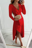Long Sleeved V-Neck Slit Dress
