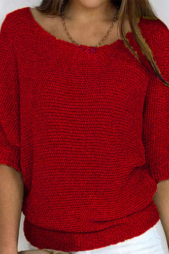 Solid Color Round Neck Hollow Knit Sweater