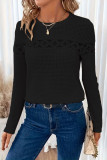Solid Color Lace Round Neck T-Shirt