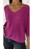 V-Neck Loose Solid Color Knitted Sweater