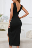 V-Neck Backless Slit Sleeveless Dress