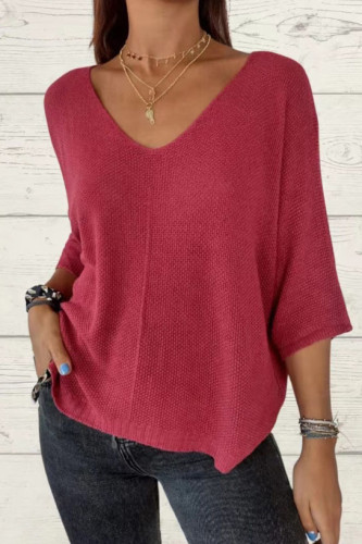 V-Neck Loose Solid Color Knitted Sweater