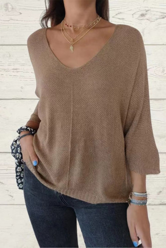 V-Neck Loose Solid Color Knitted Sweater