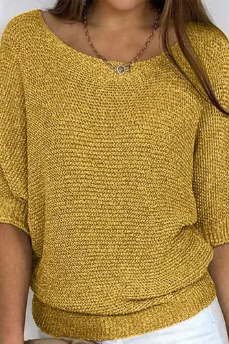Solid Color Round Neck Hollow Knit Sweater