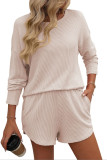 Long Sleeved Shorts Striped Two-Piece Set