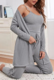 Waffle Knitted Strap Sleepwear 3-Piece Set