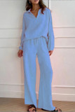 Lapel Long Sleeved Solid Color Two-Piece Set