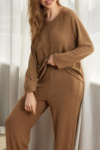 Round Neck Long Sleeved Pajamas Two-Piece Set