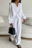 Lapel Long Sleeved Solid Color Two-Piece Set