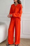 Lapel Long Sleeved Solid Color Two-Piece Set
