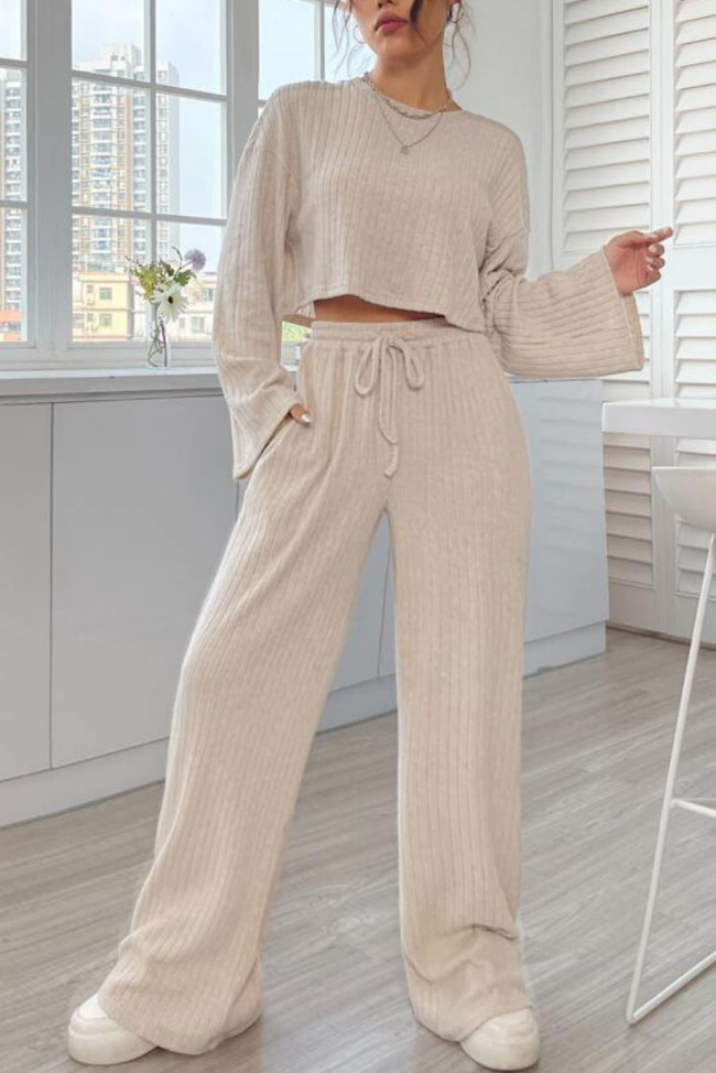 Round Neck Knitted Long Sleeved Two-Piece Set