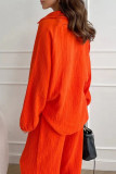 Lapel Long Sleeved Solid Color Two-Piece Set