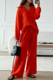 Lapel Long Sleeved Solid Color Two-Piece Set