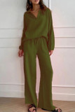 Lapel Long Sleeved Solid Color Two-Piece Set