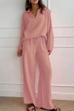 Lapel Long Sleeved Solid Color Two-Piece Set