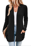 Striped Contrasting Pocket Long Sleeved Cardigan