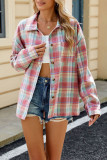 Lapel Long Sleeved Pocket Checkered Shirt