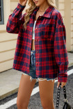 Lapel Long Sleeved Pocket Checkered Shirt