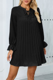 Solid Color Pleated Loose Lantern Sleeve Dress
