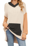 Contrast Long Sleeved Loose Hooded Sweatshirt