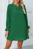 Solid Color Pleated Loose Lantern Sleeve Dress