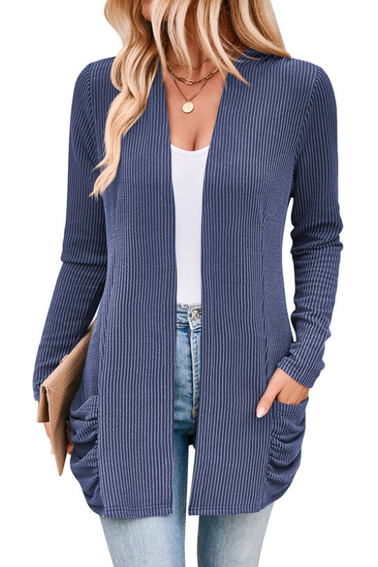 Striped Contrasting Pocket Long Sleeved Cardigan
